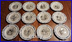 12 Creilet Montereau Terra de fer Proverbs Plates