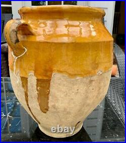 13' French Antique Confit Pot Pottery Earthenware Faience Provencal Vessel Glaze