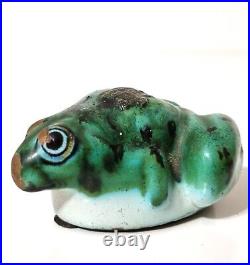 18 th C French antique faience tin-glazed suff box frog tinplate bottom cover