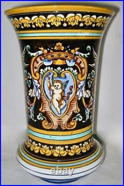 1800s Gien Renaissance Fond French Faience Vase 11 Near Excellent Condition