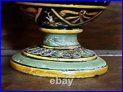 1850s Antique French Faience Gien Majolica Clock with Matching Vases Marked Set