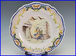 18c Antique Rouen Guillibaud Baroque French Faience Plate Signed