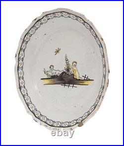 18th Century Antique French Faience Pottery Plate Hand Painted with Children