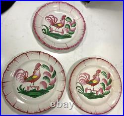18th Century Extreme Pink Roosters 5 French Strasbourg Faience Cockerel 9plates