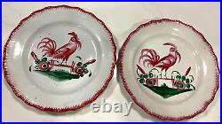 18th Century Extreme Pink Roosters 5 French Strasbourg Faience Cockerel 9plates