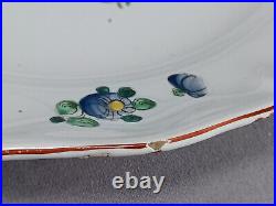 18th Century French Faience Hand Painted Pink Rose & Floral 9 5/8 Inch Plate