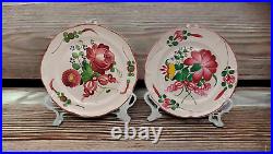 18th Century French Faience Strasbourg Hand Painted Floral Flowers Pair Plates