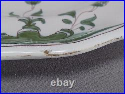 18th Century Moustiers French Faience Hand Painted Green Bird & Floral Plate