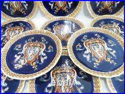 1960 1970 French faience pottery 11 dessert plate blue renaissance pattern