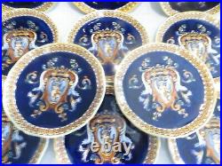 1960 1970 French faience pottery 11 dessert plate blue renaissance pattern