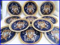 1960 1970 French faience pottery 11 dessert plate blue renaissance pattern