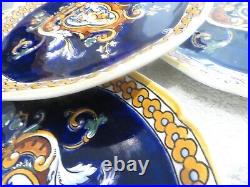 1960 1970 French faience pottery 11 dessert plate blue renaissance pattern