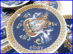 1960 1970 French faience pottery 11 dessert plate blue renaissance pattern