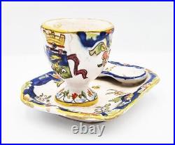 19TH CENTURY FRENCH FAIENCE ARMORIAL EGG CUP STAND Fecamp