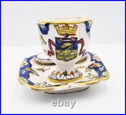 19TH CENTURY FRENCH FAIENCE ARMORIAL EGG CUP STAND Fecamp