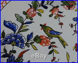 19c. French Hand Painted Cornucopia Flowers Bird Faience Wall Plate Artist Signed