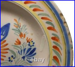 19th C Antique Henriot Quimper France Sgnd Hnd Pntd Floral Faience Ceramic Plate