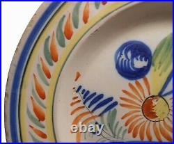 19th C Antique Henriot Quimper France Sgnd Hnd Pntd Floral Faience Ceramic Plate
