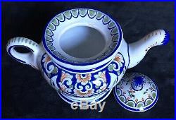 19th Century Antique French Faience Rouen Desvres Nevers Teapot & Warming Stand