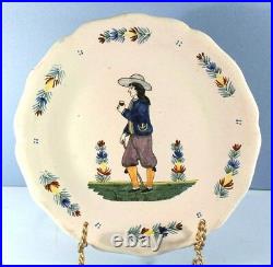 19th Century Antique Quimper French Faience HB Plate Man Toasting with Glass