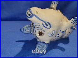 19th Century Fourmaintraux Desvres French Faience Pig Flower Frog, Rouen, France