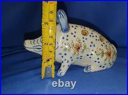 19th Century Fourmaintraux Desvres French Faience Pig Flower Frog, Rouen, France