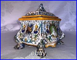 19th Century French Faience Hand Painted Lidded Box Casket with Koi Fish Finial