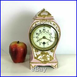 19th Century French Faience Porcelain Pink Gold Case Clock for James R Armiger