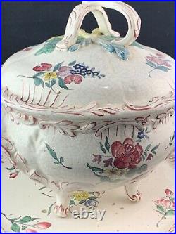19th Century French Faience Tin Glaze Pottery Tureen & Tray Wheat Motif