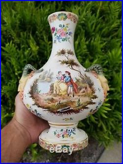 19th Century French Hand Painted Veuve Perrin Figural Faience Vase