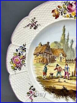 19th Century French Veuve Perrin Style Faience Hand-Painted 10 Dinner Plate