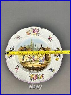 19th Century French Veuve Perrin Style Faience Hand-Painted 10 Dinner Plate