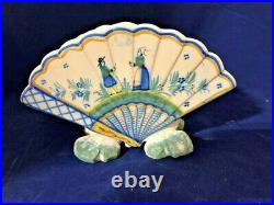 19th c Fan Shaped Quimper French Faience Vase-signed