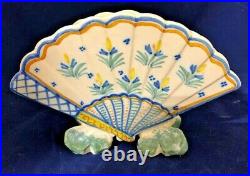19th c Fan Shaped Quimper French Faience Vase-signed