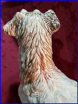 19thC LIFE SIZE Antique Dog Statue French Faience Majolica Glass Eyes LOOKS REAL