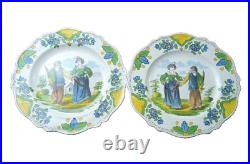 2 Antique French Faience Pottery Hand Painted Plates by Les Islettes 18thC