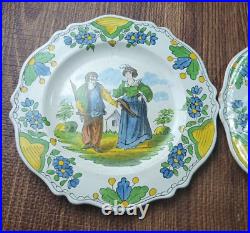 2 Antique French Faience Pottery Hand Painted Plates by Les Islettes 18thC