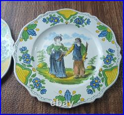 2 Antique French Faience Pottery Hand Painted Plates by Les Islettes 18thC