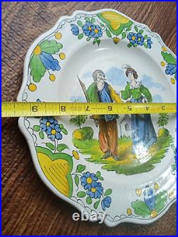 2 Antique French Faience Pottery Hand Painted Plates by Les Islettes 18thC