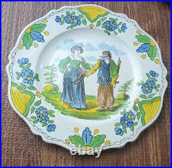 2 Antique French Faience Pottery Hand Painted Plates by Les Islettes 18thC