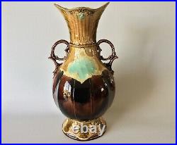 2 Antique French MAJOLICA Faience Pottery VASE S Numbered Garnissage