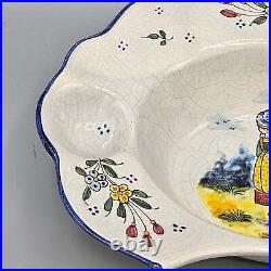 2 Quimper Antique French Faience Barber Bowls, Shaving Bowls