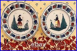 2 VTG 1970-79 Henriot QUIMPER France Breton Man / Woman Plates 9 1/4 PAIR