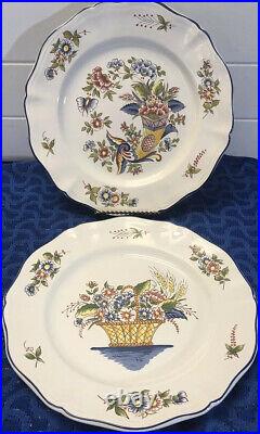 2 Vintage Rouen & Corne Normandy French Faience Ceramic Plates 10 Rouen Panier