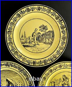 (3) Canary Yellow French Transferware Faience Pottery Plates, P&H Choisy, c. 1830