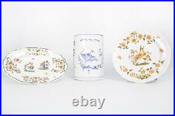 3 Pieces of Moustiers Dinnerware / Vintage French / Plates + Wine Cooler