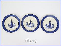 3 Vintage HB Quimper Blue Band Breton Dinner Plates Man & Woman French Faience