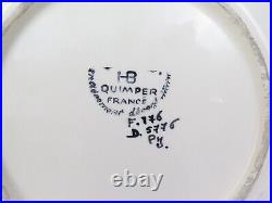 3 Vintage HB Quimper Blue Band Breton Dinner Plates Man & Woman French Faience