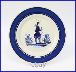 3 Vintage HB Quimper Blue Band Breton Dinner Plates Man & Woman French Faience