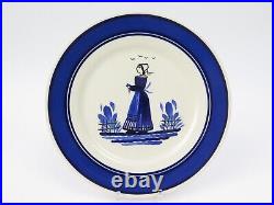 3 Vintage HB Quimper Blue Band Breton Dinner Plates Man & Woman French Faience